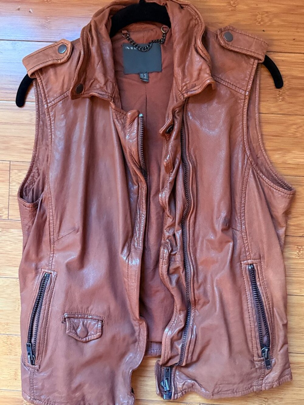 Muubaa Lynn Brown Leather Biker Moto Vest US 8 UK 12